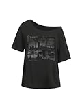 Women's Off The Shoulder Tops Graphic Goth Tee Y2k Vintage Asymmetrical Neck Oversized T Shirts