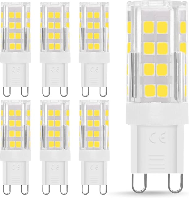 G9 LED Light Bulbs, 40W Halogen Bulbs Equivalent, 4W, 400LM, Cool White 6000K, No Flicker, Energy Saving, Not Dimmable for Chandelier, Ceiling Lighting, Wall Light Fittings, 6 Pcs