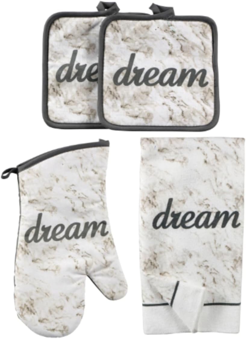 Charmed By Dragons Dream Kitchen Towel Set with Pot Holders and Oven Mitts Kitchen Linnen Set Modern Farmhouse Decor 10 Piece Set, Whte, Gray