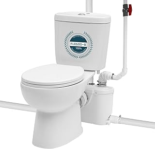 500watt Upflush Macerating Toilet with Pump for Basement, Two Piece Toilet, 1.28GPF Dual Flush Toilet Tank, Big Round Toilet Bowl, Water Tank, 4 Connections