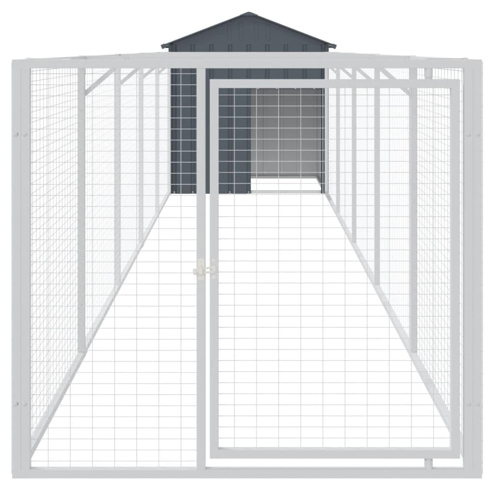 Hundehütte mit Dach Anthrazit 117x609x123 cm aus verzinktem Stahl wetterfest und Winterfest für Outdoor und Indoor Schutz, langlebiges Hundehäuschen mit Auslauf für Welpen und große Hunde
