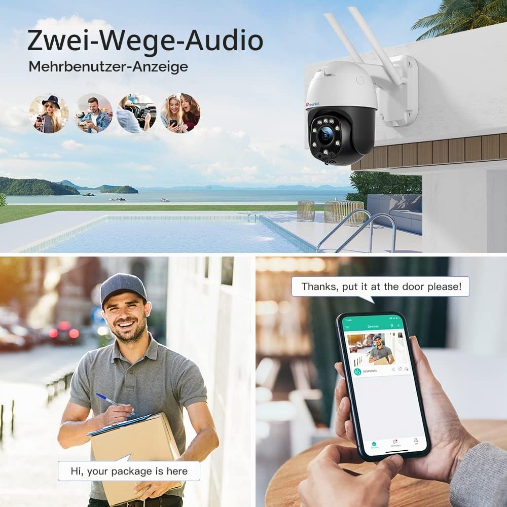 Ctronics PTZ Überwachungskamera Aussen WLAN, Dome IP Kamera Outdoor