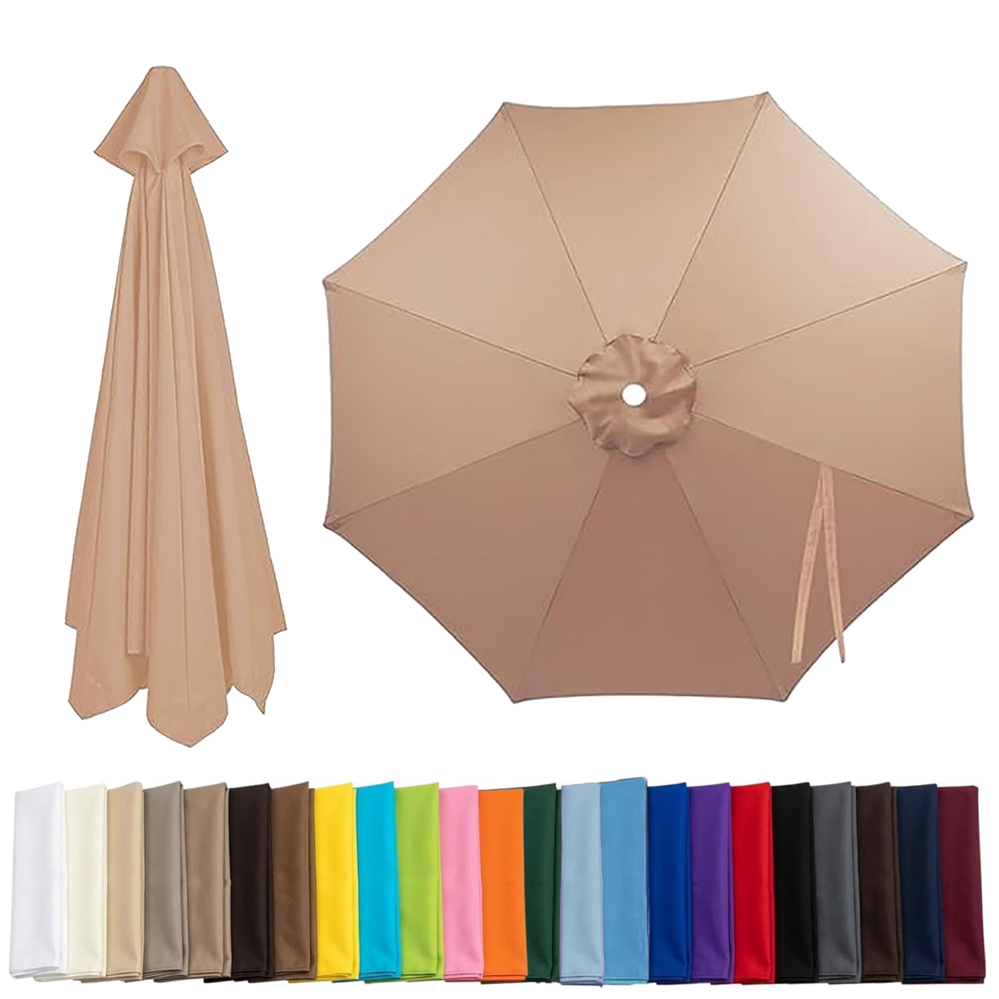Qivstxug 6 Arms/8 Arms Replacement Parasol Canopy 2.0/2.3/2.5/2.7/3.0m Patio Umbrella Replacement Canopy, Market Beach Umbrella Canopy Replacement Cover For Backyard Garden Parasol Cover Champagne