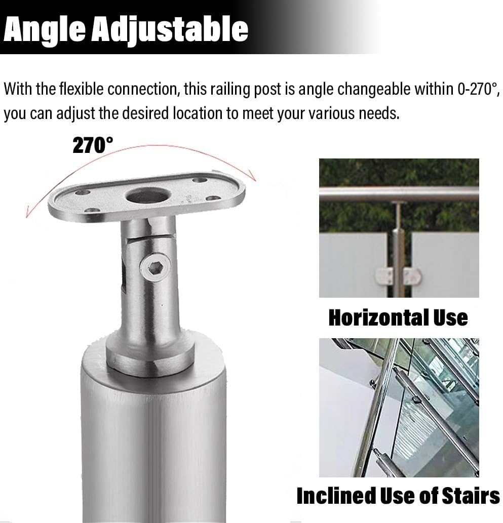 Indoor Outdoor Step Glass Balustrade Posts, Glass Railing Panels Clamp Post Support System for Villas Fence/Swimming Pool/Deck Platform/Balcony