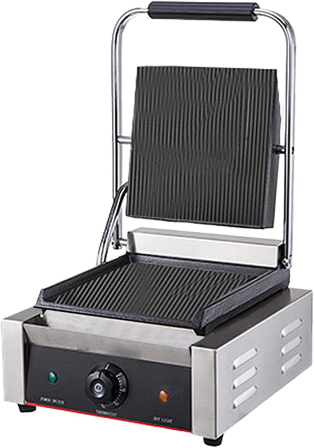 Commercial Panini Press with Grooved Grill, Sandwich Maker Machine, Electric Contact Grill Single, 1800W/3600W Indoor Grill, for Steaks,811A-110V