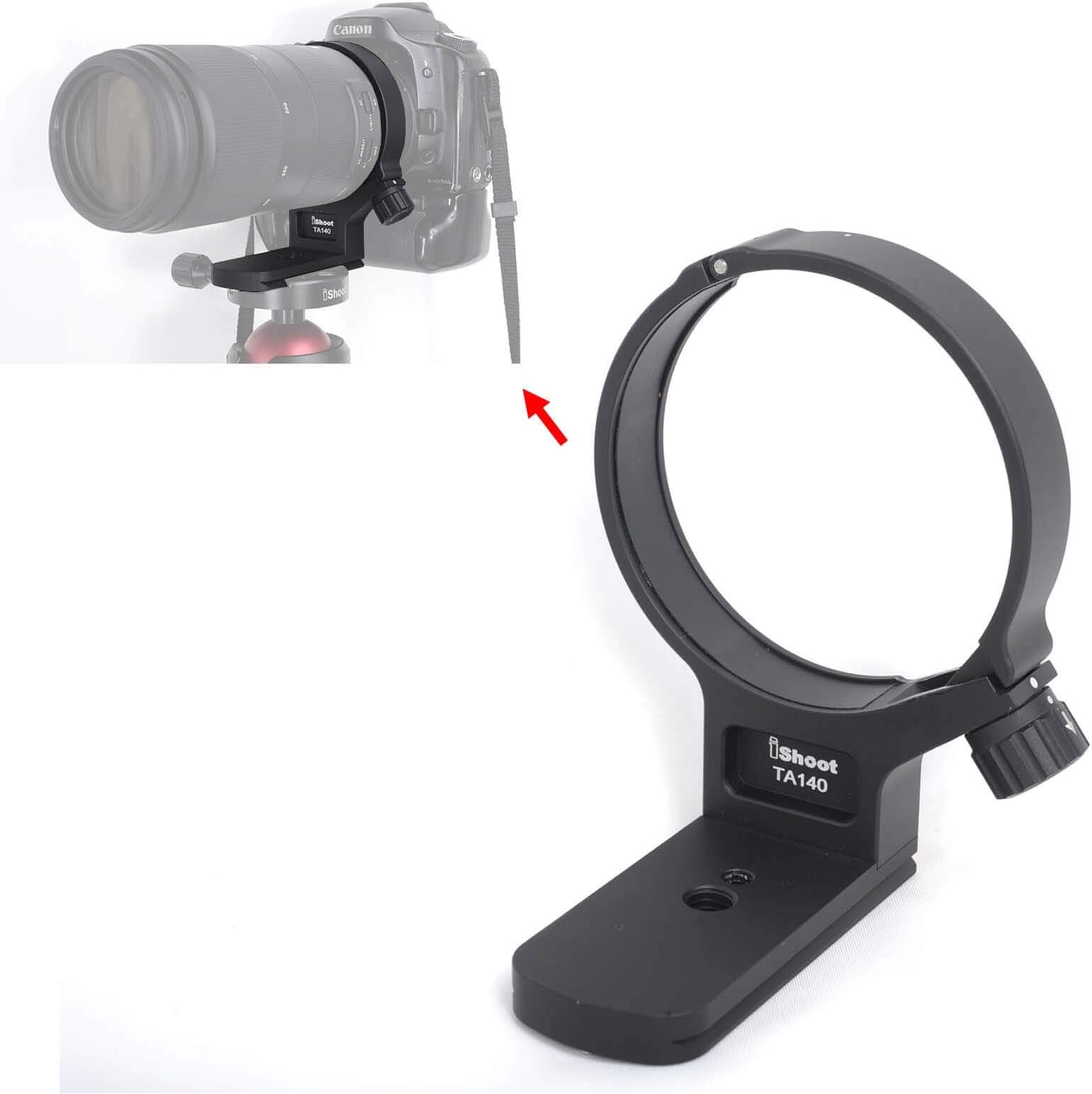 iShoot Lens Tripod Mount Ring for Tamron 100-400mm f/4.5-6.3 Di VC USD (A035), CNC Machined Lens Collar Support Bracket Holder, Bottom is ARCA-Swiss Fit Quick Release Plate for Tripod Ball Head