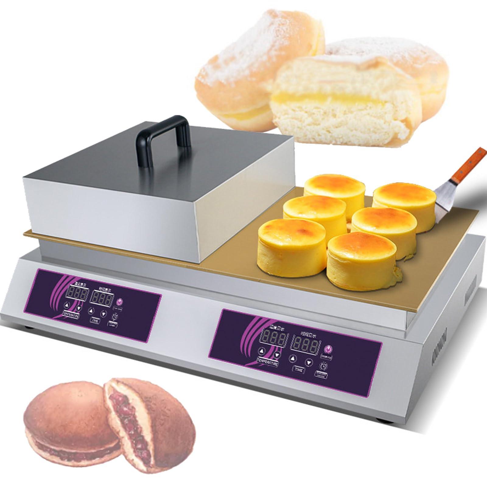 Large Pancake Machine Electric Nonstick Griddle With Adjustable Temperature & Timer, Commercial Double Pancake Baker Maker for Restaurants, Cafes Dessert Shops