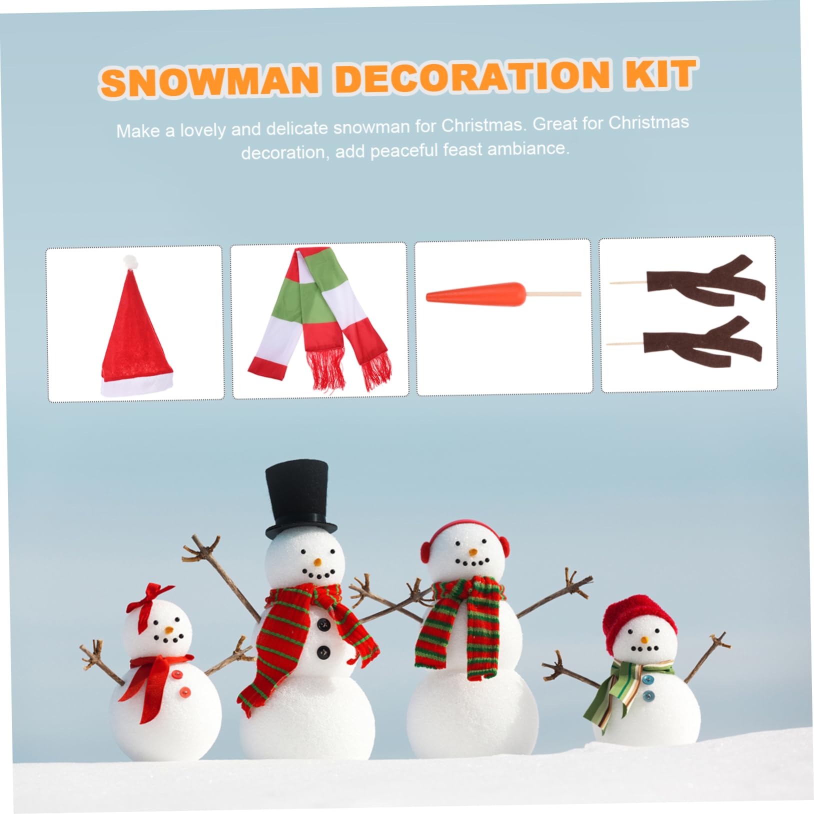 Schneemann Verkleidungsset und Stoff mit Mütze und Schal Praktisches Selbstgemacht Weihnachtsdeko für Kinder 16 Stück für Kreative Winterdekoration
