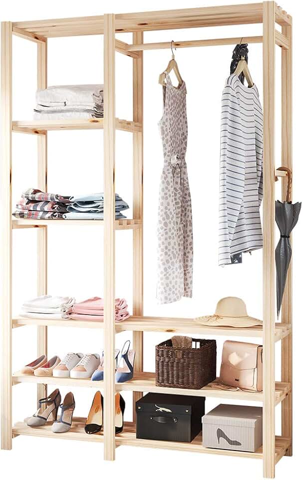 Arara Armário Aberto Estante de Madeira Reflorestada com Sapateira e Maleiro Organizador para Roupas e Calçados