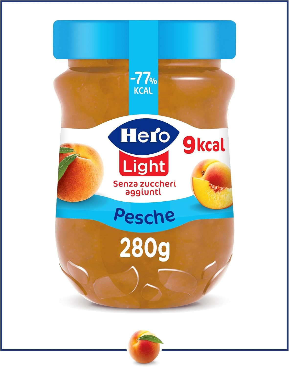 Hero Light Light Pêche Lot de 8 bocaux de 280 g, de confiture et de confiture supplémentaire, fruits de haute qualité, sans conservateurs et sans colorants, Italian Gourmet polpa 400 g
