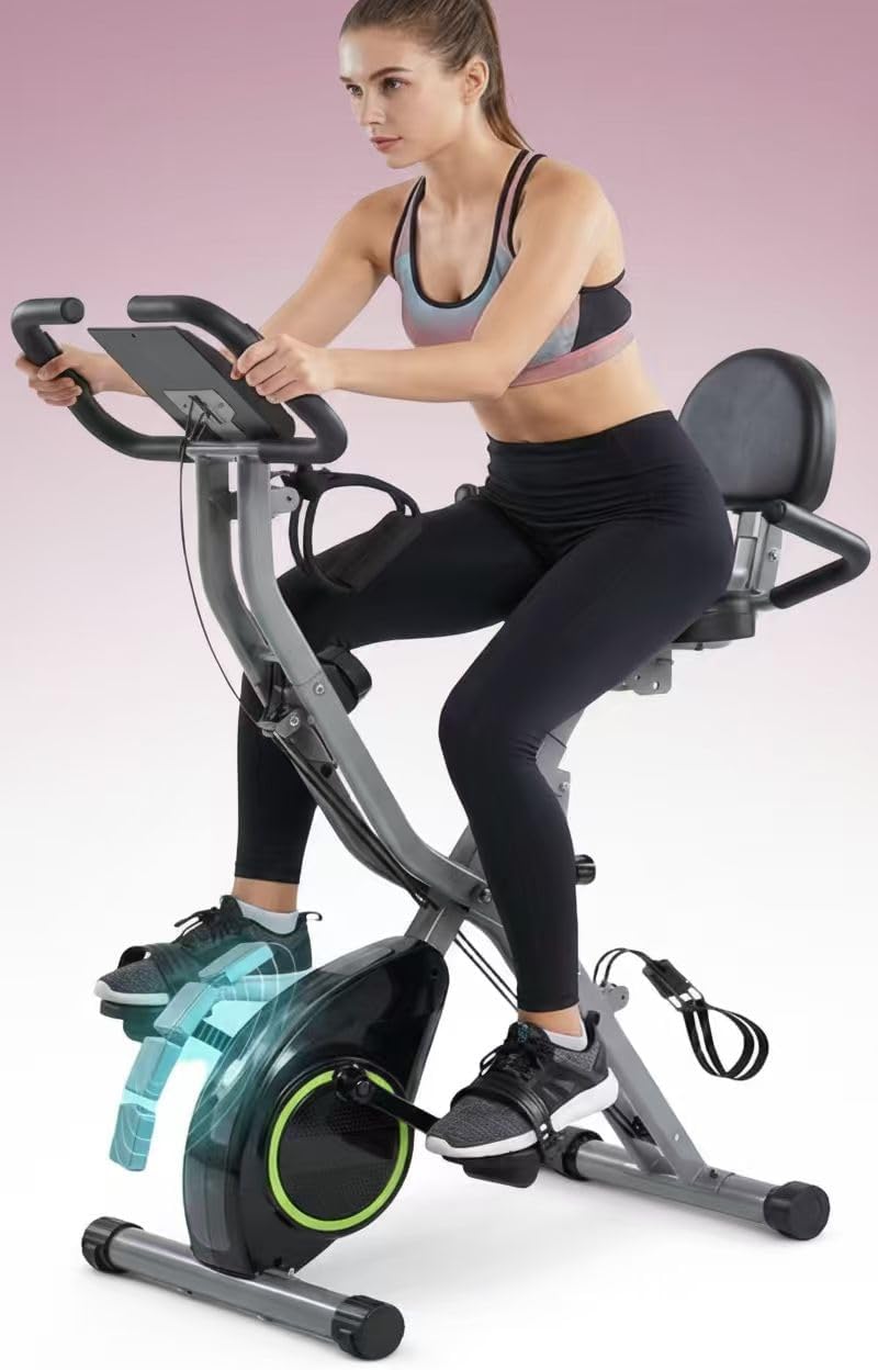 Foldable Exercise Bike Stationary Bikes for Home, 5 IN 1 Indoor Workout Bike, Cycling Bike with 16-Level Quiet Magnetic Resistance, 6.6 LBS Flywheel and 300LBS Capacity for Senior and Home Workout