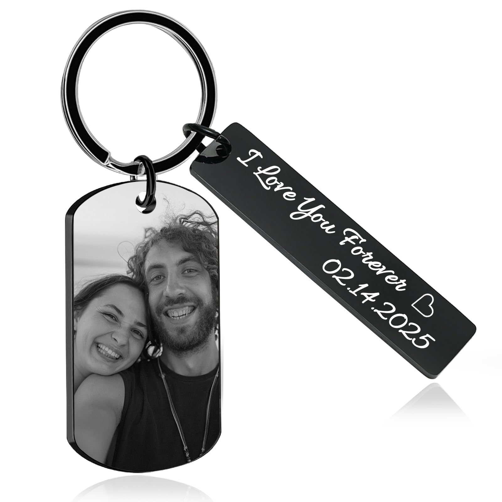 Cupike Personalized Picture Keychain - Customized Engraved Keychains with Photo Text, Personalized Gifts for Men Women Lovers (02-Black1)