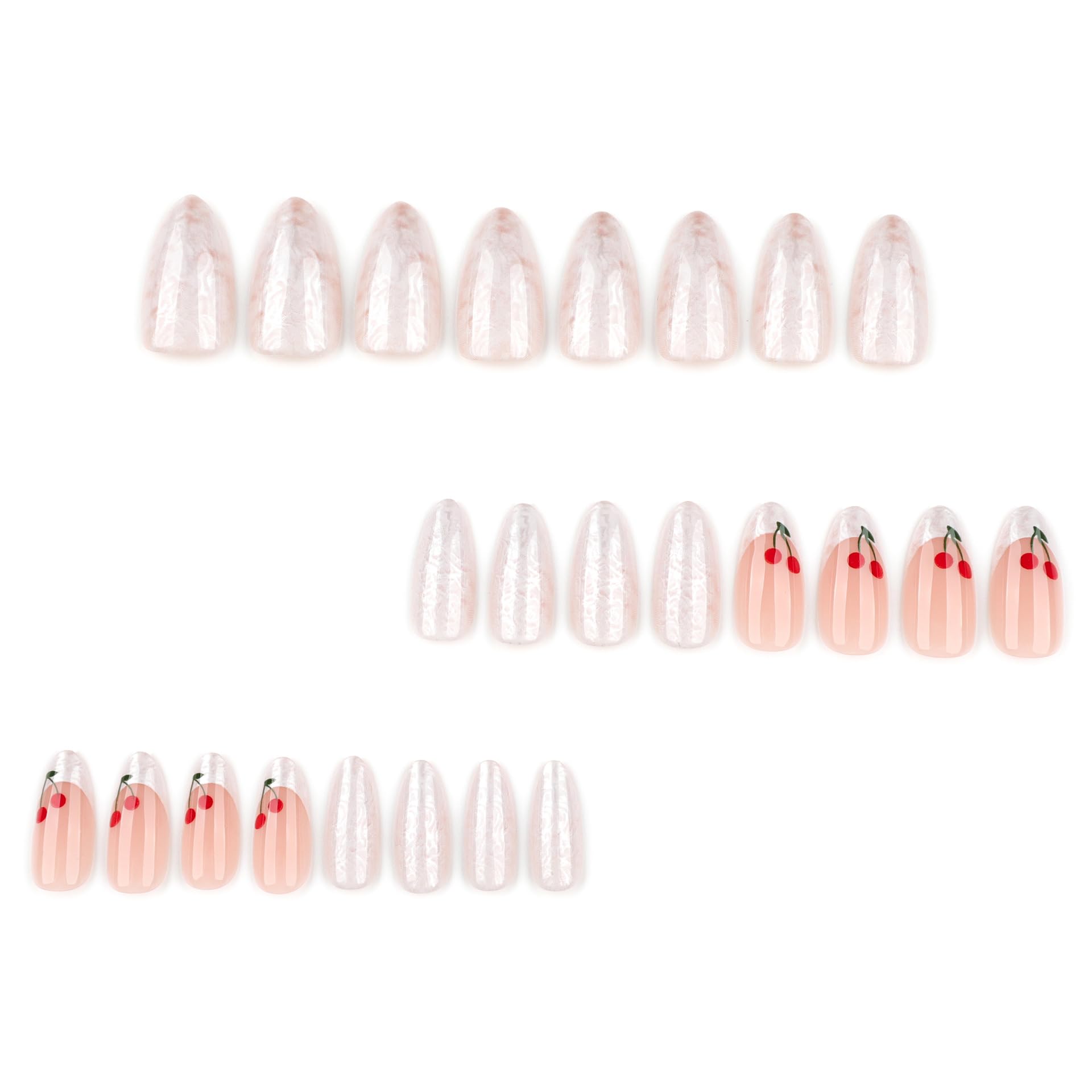 SXVME Gel Press on Nails Short Almond, French Tip False Nails with White Marble Design - Image 4