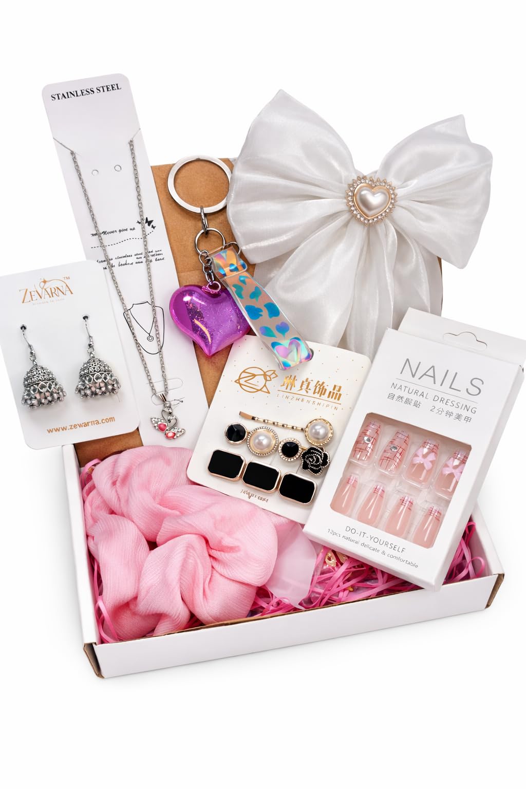 7 Piece Gift Hamper for Women & Girls Under 300 Cute Accessories Gift Set with Earrings Bracelet Necklace & Scrunchie Surprise Combo Gift Pack-image-24