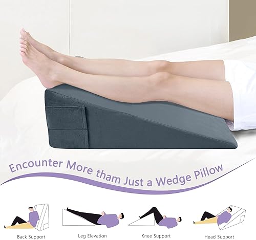 Miniatura 6 de Almohada de cuña de espuma viscoelástica (10 x 24 x 24 pulgadas)  Reflujo ácido y alivio del dolor de espalda, diseño de inclinación anti-ronquidos,