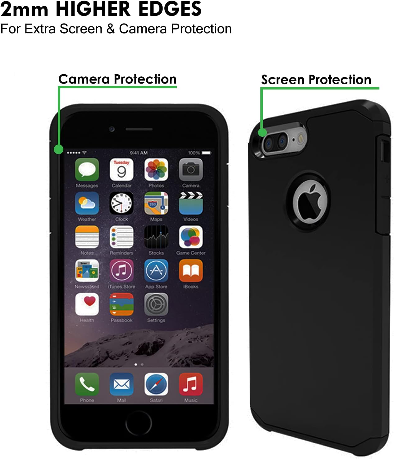 DuraSafe Cases for iPhone 6 Plus iPhone 6s Plus 5.5" [ 2014/2015 ] A1522 A1524 A1593 A1634 A1687 A1699 Slim Streamlined Body Soft Silicone Back Durable Dual Layer Cover - Black