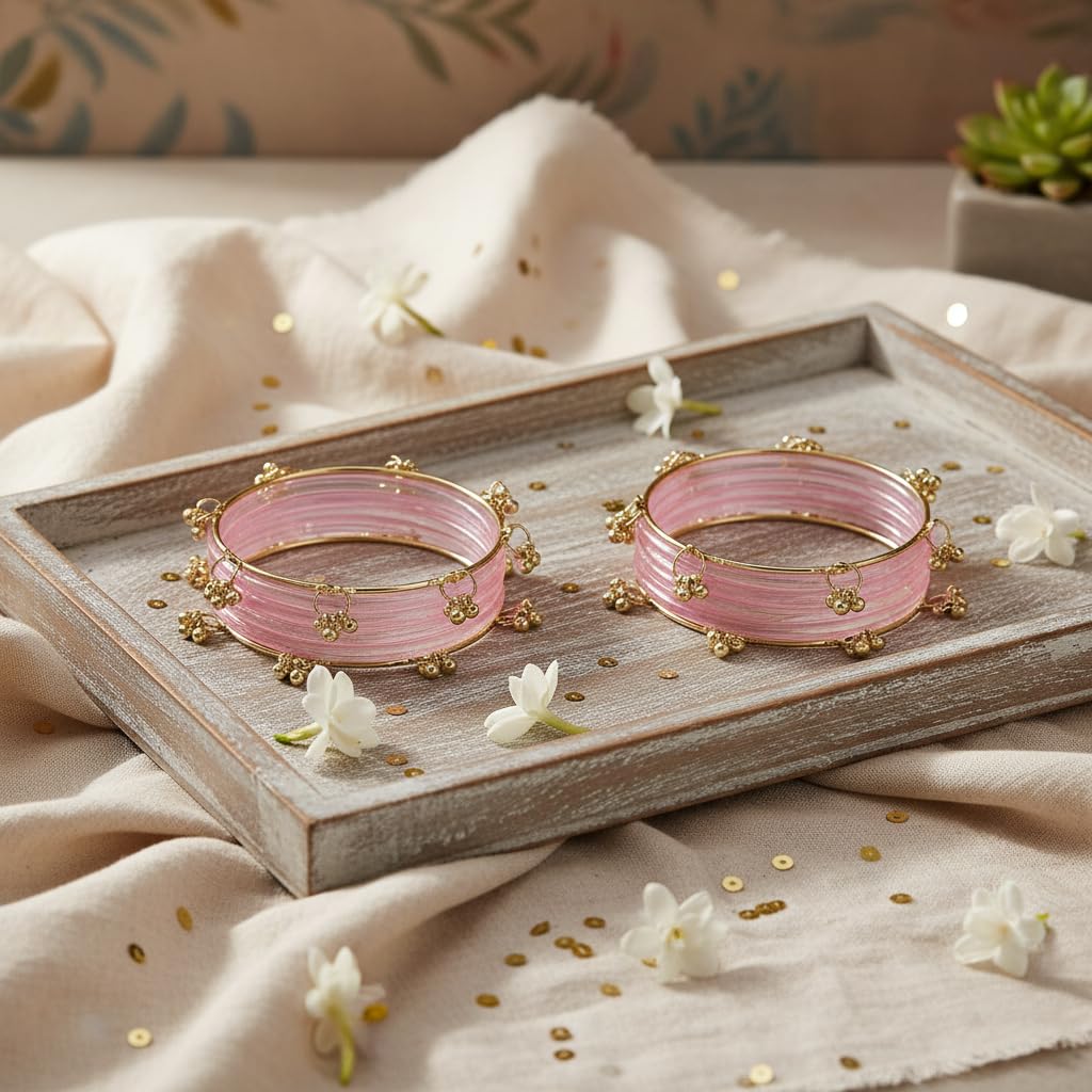 Trendy Glass Bangles with Alloy Ghungroo Charms For Women| Fancy Designer Glass Bangles | Traditional Chudi | Kanch Ki Churi | Stylish Ghungroo Bangles For Women – Set Of 12