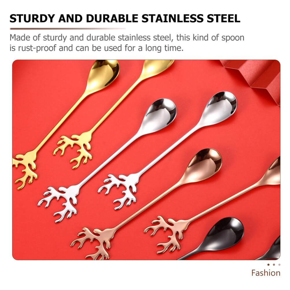 BESTonZON 4pcs Cartoon Spoon Coffee Spoon Appetizer Spoons Dinner Spoons Christmas Cake Spoon Coffee Stirring Spoon Metal Teaspoon Animal Spoons Tablespoon Spoon Stainless Steel Elk