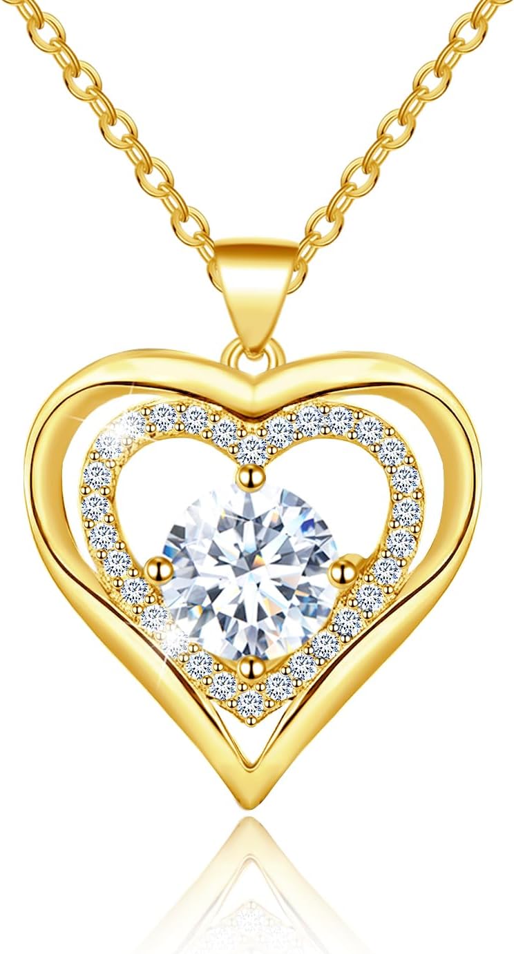 Sterling Silver Heart Necklace,Sparkling Cubic Zirconia Hypoallergenic Adjustable Love Heart Pendant Necklace,Romantic Gifts for Her Wife Mom Friends