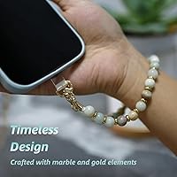 Vista 6 de Correa de muñeca para teléfono con cuentas de mármol, correa de teléfono desmontable con pestaña de sujeción, correa de muñeca manos libres Yaxaita