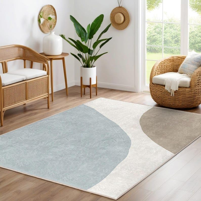 Tapis aux formes organiques et lavable avec dossier antidérapant sécurisé