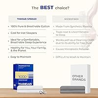 Vista 5 de THREAD SPREAD Fundas de almohada 100% de algodón egipcio - Fundas de almohada de alto conteo de hilos tamaño Queen/estándar, paquete de 2, suaves