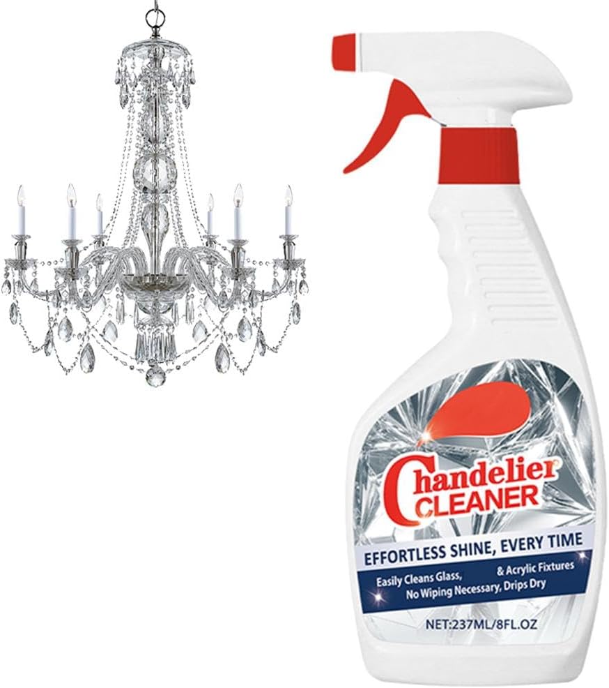 Crystal Chandelier Cleaner Spray No Wipe - Drip Dry Cleaning Solution for High Ceiling Foyer Lights and Hanging Lamps - Glass Polish and Dust Remover for Holiday Home Decor Maintenance (1pcs)