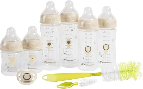 Bebeconfort Physio Air Kit complet biberons, Essentiels alimentation au biberon, 0 mois+, 6 biberons, tétine et goupillo