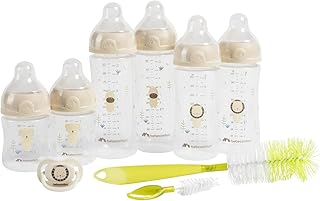 Bebeconfort Physio Air Kit complet biberons, Essentiels alimentation au biberon, 0 mois+, 6 biberons, tétine et goupillon 2-en-1, tétine de forme physiologique, design anti-coliques