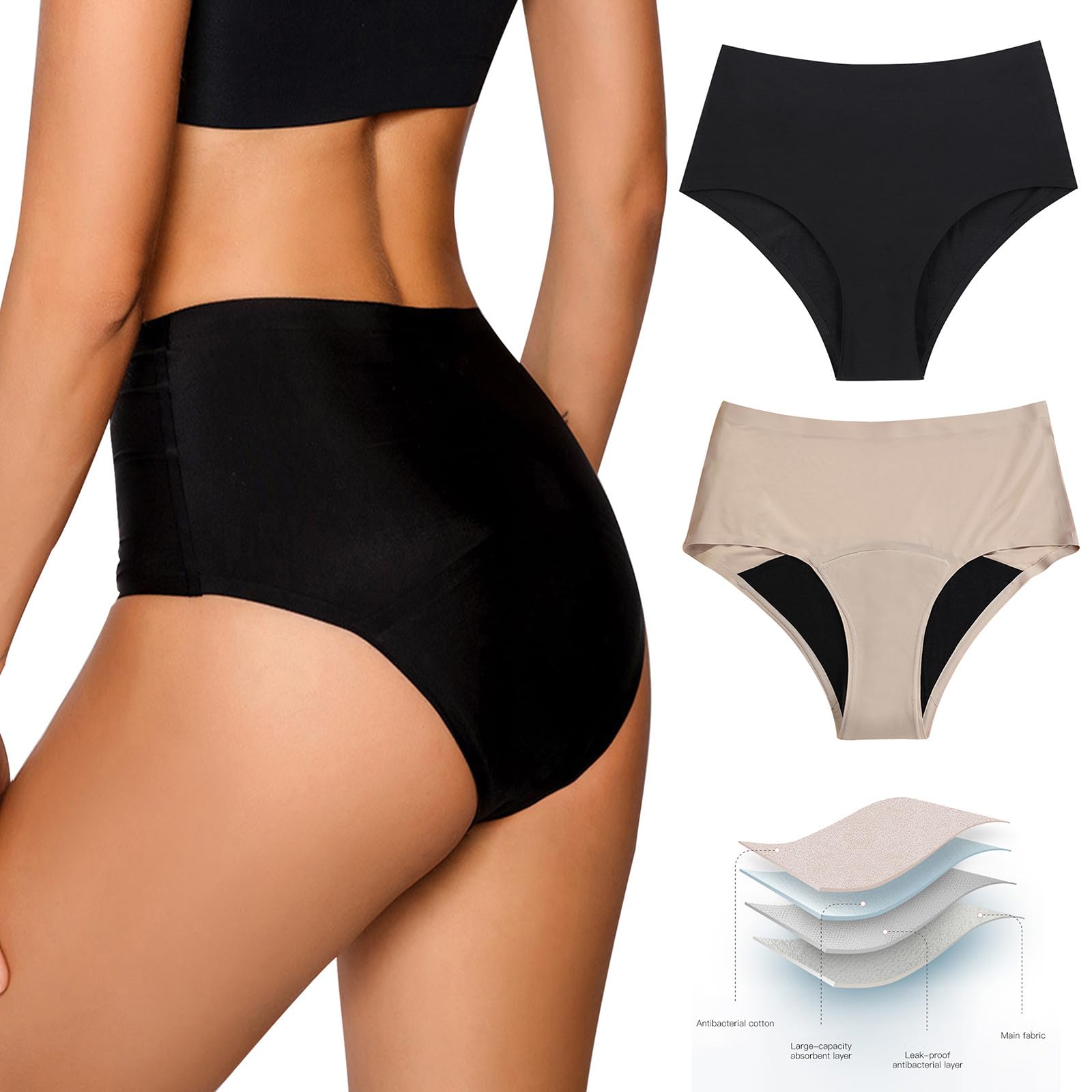 Zilosconcy Bikini Menstrual Niña: Traje De Baño Menstrual Sin Costuras a Prueba Fugas Biquini Menstrual Negro Braga Bikini Flujo Abundante Menstrual Culotte Tanga Bikini Parte Abajo para Bañarse