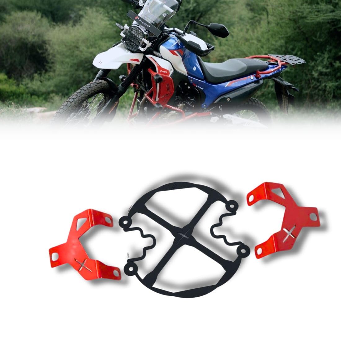 Phantom Headlight Grill Guard For Hero Xpullse 210 Rally Pro | Heavy-Duty Metal Headlamp Protector | Off-Road & Adventure Bike Accessory | Gloss Finish (Red)-image-6