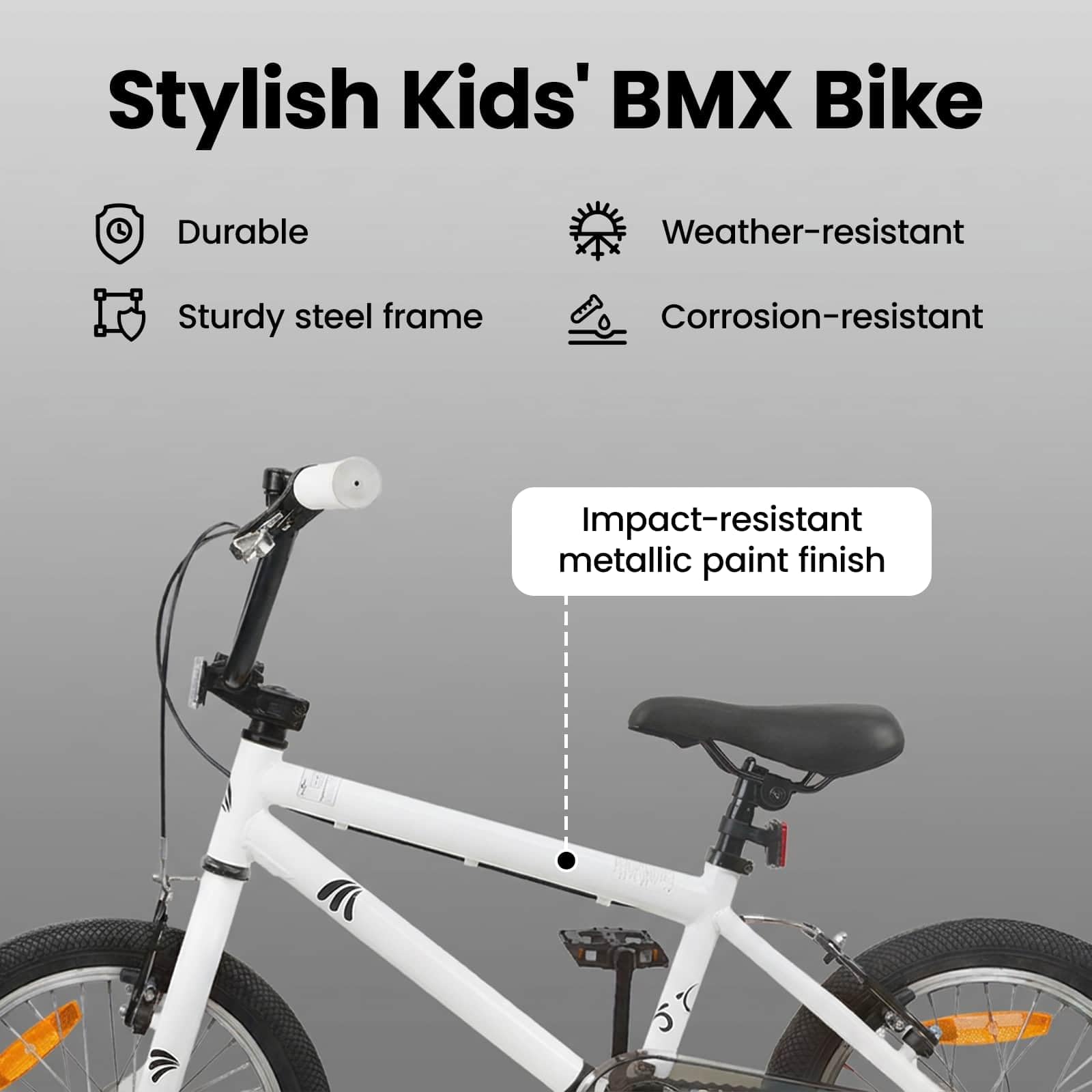 vidaXL BMX 20 Pollici per oltre 9 anni Bianco, Bici BMX classica per bambini, manubri e sella regolabili, monopla, in acciaio