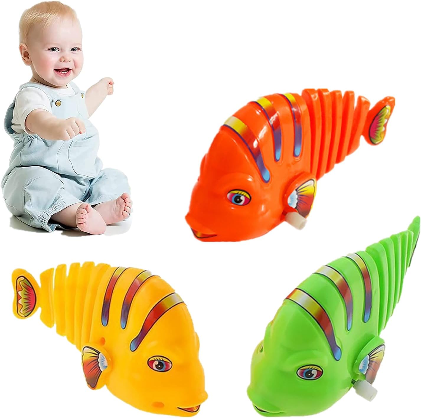 3Pcs Clockwork Swinging Cartoon Fish Toys, Fish Swimming Bathtub Toys