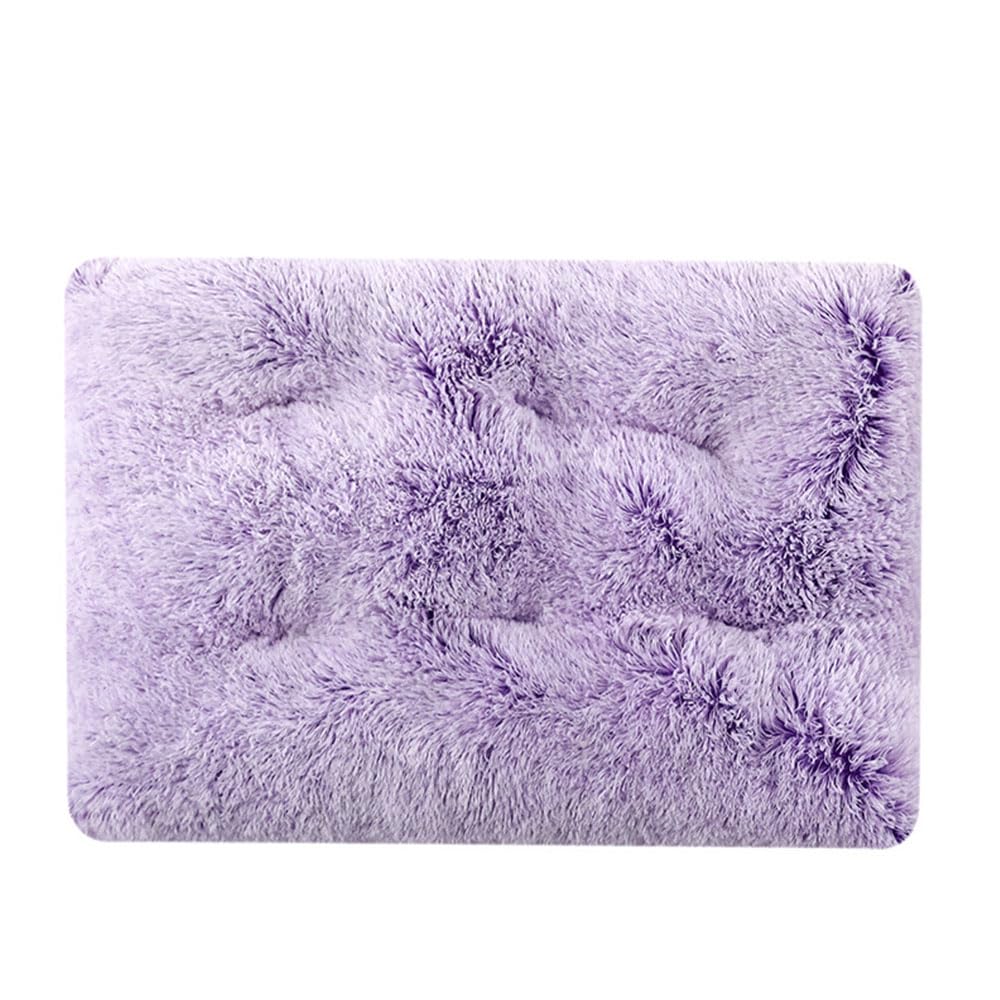 Hiseng Soft Fluffy Dog Bed, Solid Color Self-Warming Cat Bed Washable Square Dog Beds Medium, Plush Anti-Slip Bottom Donut Cat Beds for Indoor Cats (110x75cm,Gradient Purple)