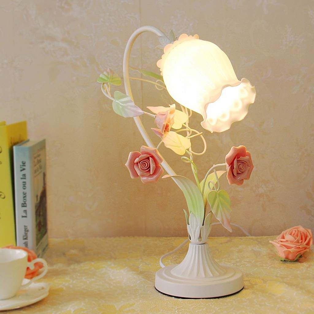 Lampy stołowe do sypialni E27 Kwiaty Lampa biurkowa Zielony Współczesny Kwiat Stolik Nowoczesny Prosty Przycisk Przełącznika Lampy stołowe Dziewczyna Dziecko Sypialnia Lampka nocna