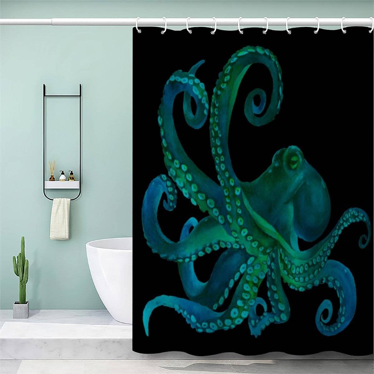 Akatie Color19 Shower Curtain Octopus Blue Octopus Bath Curtain 3D Printed Mould Proof Bath Curtains For Shower Polyester Shower Curtains 180X180 Cm