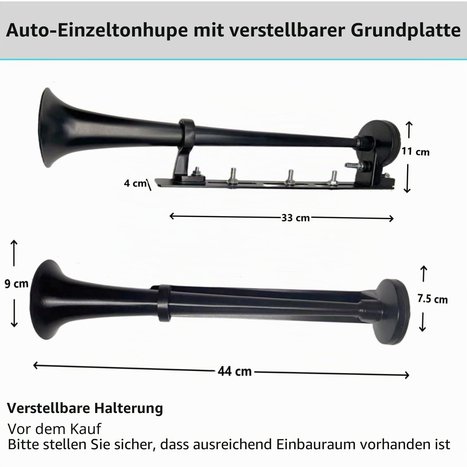 Auto Hupe LKW Hupe Lauter Lautsprecher Innovatives Design Lufthorn und einstellbare Installation car horn Chrom-Zink Trompete schwarz Air Horn mit Luftpumpe für 12V Auto LKW Boot ect
