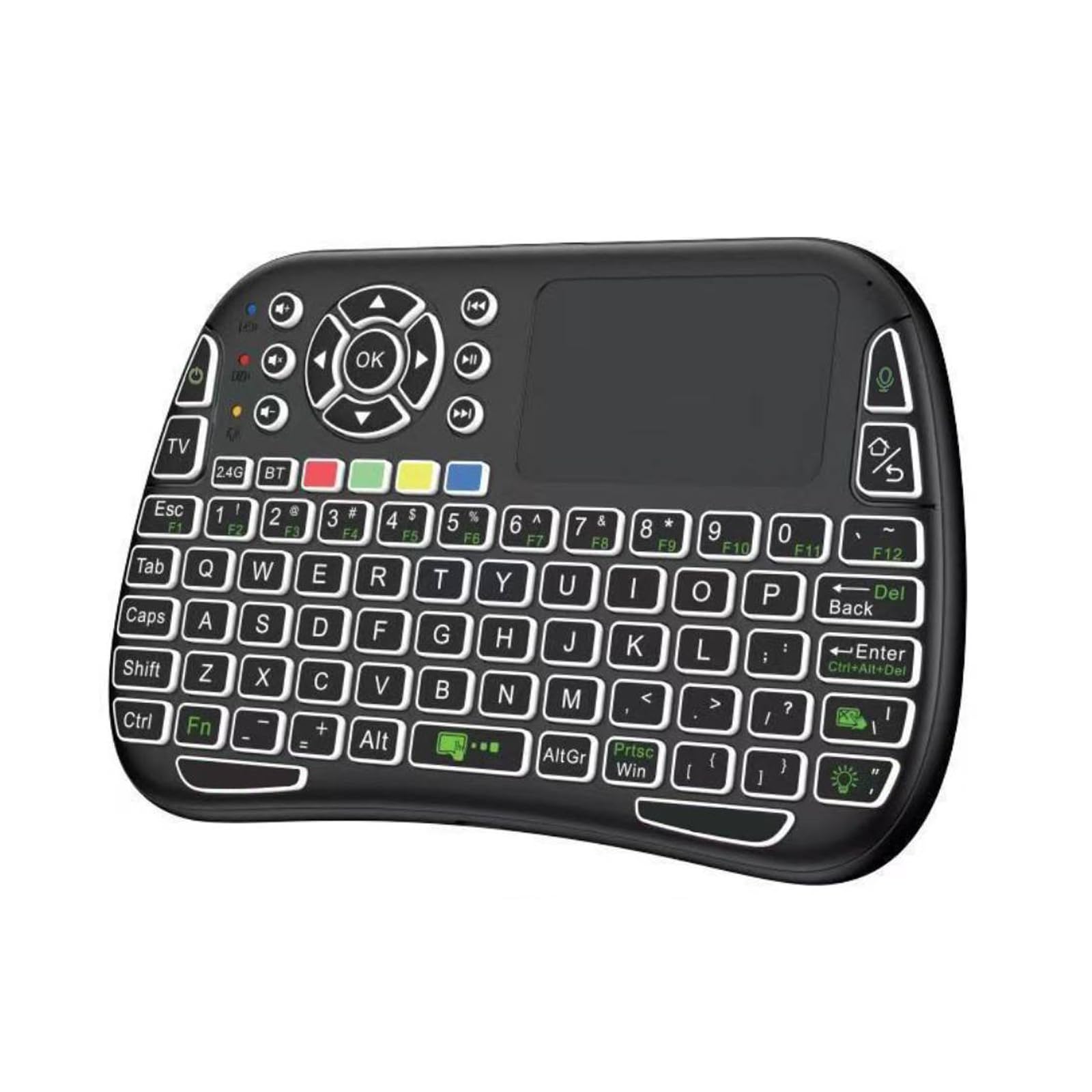 iPazzPort Mini Wireless Keyboard with Touchpad, Backlit 2.4G Bluetooth Dual Mode Keyboard Touchpad Combo for Smart TV Android TV Box PC Tablet iPad, Rechargeable Keys QWERTY with 7 RGB Colors Type-C