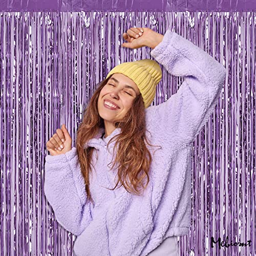 Image of 4 Pack Light Purple Fringe Curtain Backdrop, 3.2Ft x 6.6Ft Metallic Tinsel Foil Fringe Streamers Curtains Background for Photo Booth Birthday Baby Shower Party Thanksgiving Christmas Decorations