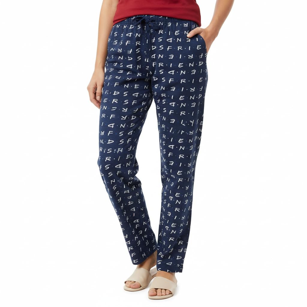 Women Cotton Pajama Pant | Prussian Blue | Word Printed Full-Length Bottom | Elastic Waist with Knot | Comfortable Nightwear | Lounge Wear-image-40