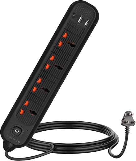 ZEBRONICS Power BAR 145, Power Strip, 2000 Watts, 10 Amps, 1x Type C Port, 4X Universal Socket, 2X USB Port, LED Indicator, On/Off Switch, Wall…