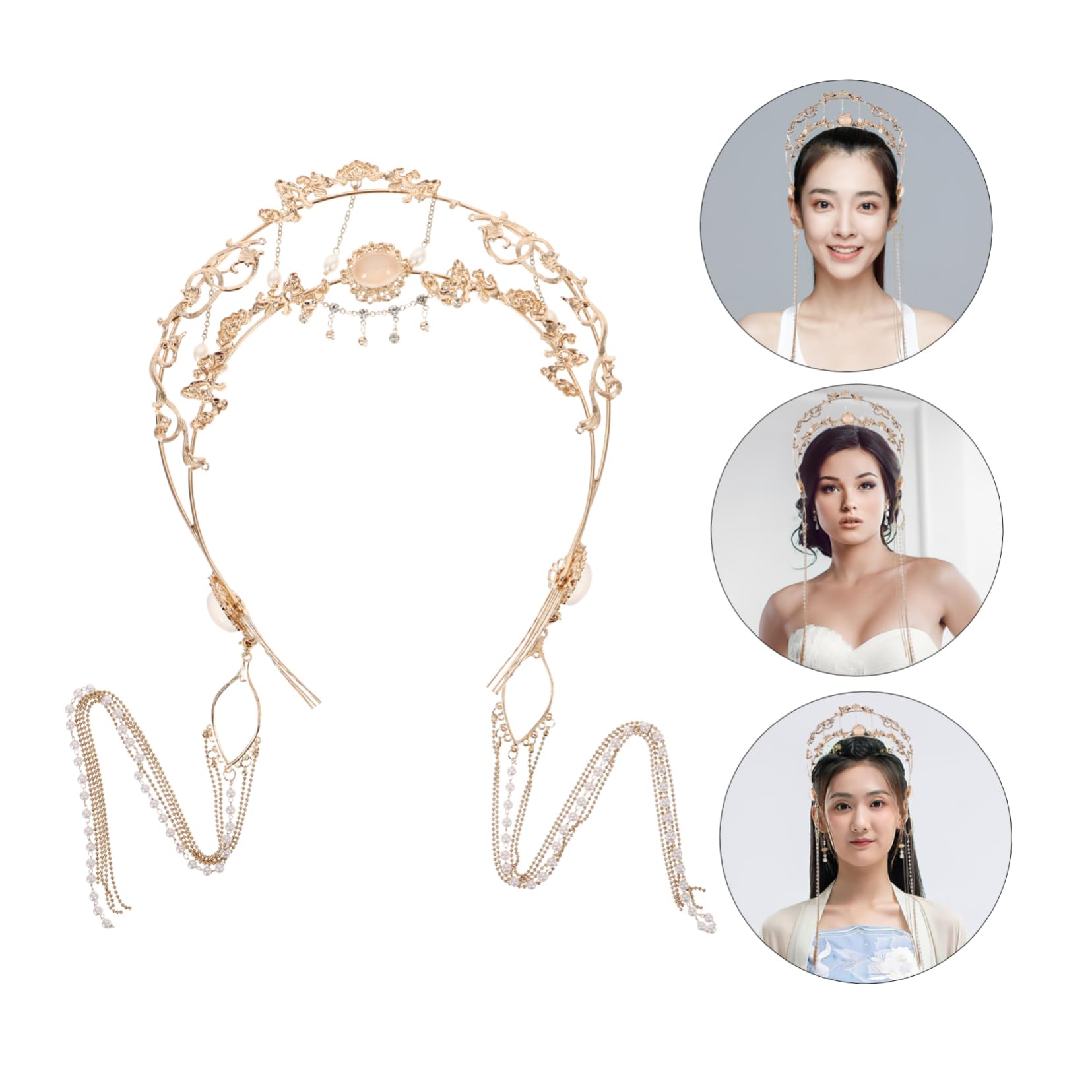 LIFKOME Goldener Damen Kopfschmuck aus Zinklegierung mit Quaste | Braut Kopfschmuck für Traditionelle Kleidung, Antiker Vintage Stil, Vielseitig für Verschiedene Anlässe