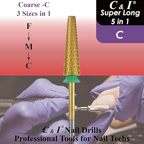 Miniatura 2 de C & I Broca de uñas 5 en 1 súper larga para máquina de taladro de manicura, uñas especiales de extensión de remoción, uñas acrílicas falsas, geles