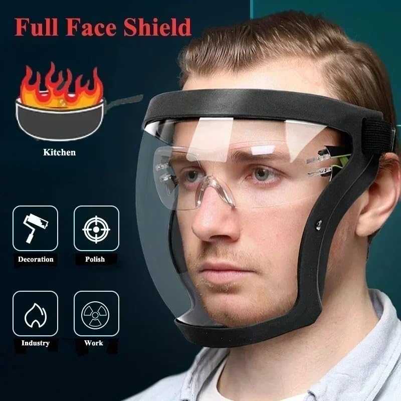 Full Face Super Protective Shields,Unisex Cycling Face Shield with Clear Spray Splash Proof Full Face Protective Protect Eyes, Nose, Mouth, Anti-splash and Anti-sand Headgear (Black)(Pack Of 1) 1