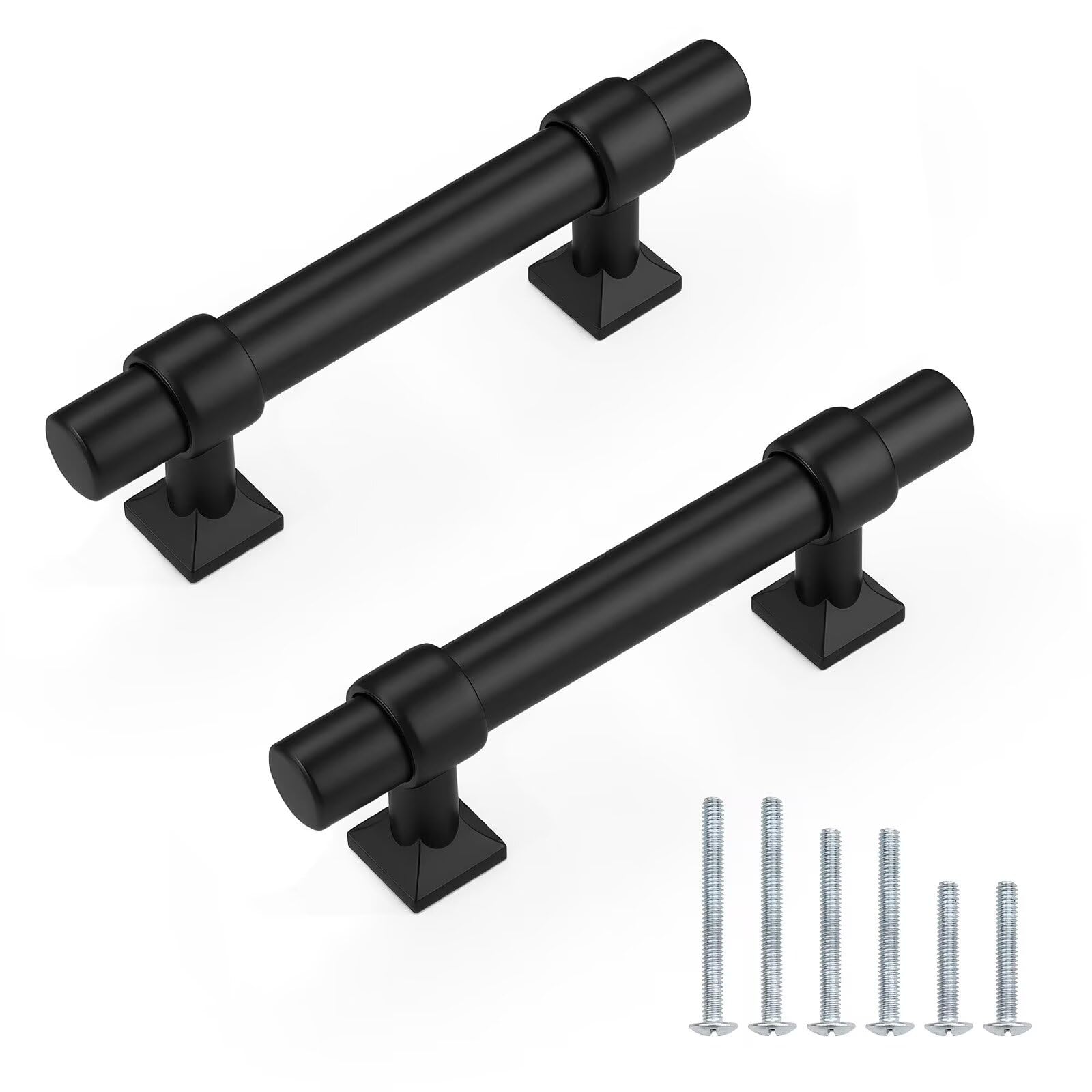 knobelite 15 Pack Hole Centers 2.5 inch Matte Black Cabinet Handles, Stainless Steel Kitchen Cabinet Pulls, T Bar Hardware Pull Handle for Drawers