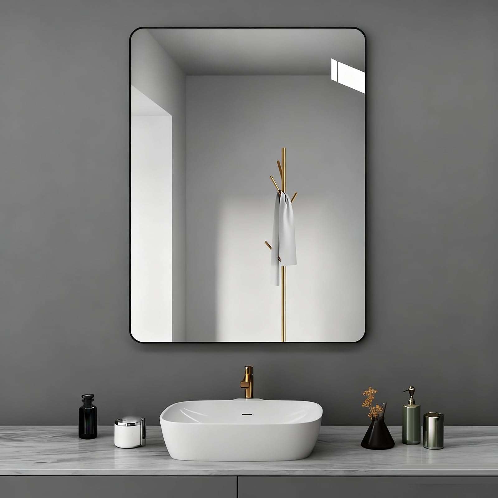 FGXHHS Bathroom Vanity Mirror for Over Sink, Metal Framed Wall Rectangle, Hangs Horizontally or Verticall(Black,40x60cm/15.7x23.6in)