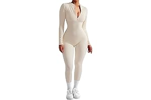Nudie Jumpsuit: Women's Ribbed Long Sleeve Zip-Up Front Bodycon Romper
