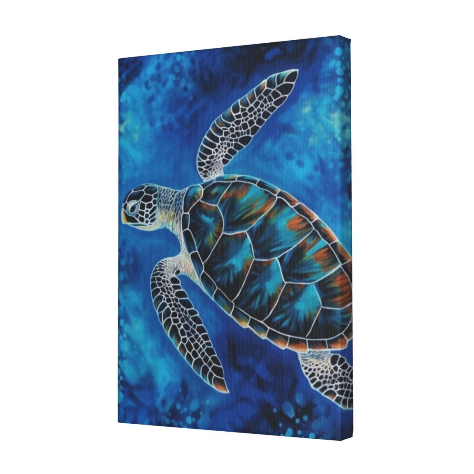 KLOPH Sea Turtle-Blue Canvas Wall Art for Living Room 12"x18" Modern Artwork Painting for Bathroom Hanging Canvas Prints Aesthetic Wallart for Bedroom Kitchen Office Wall Decor