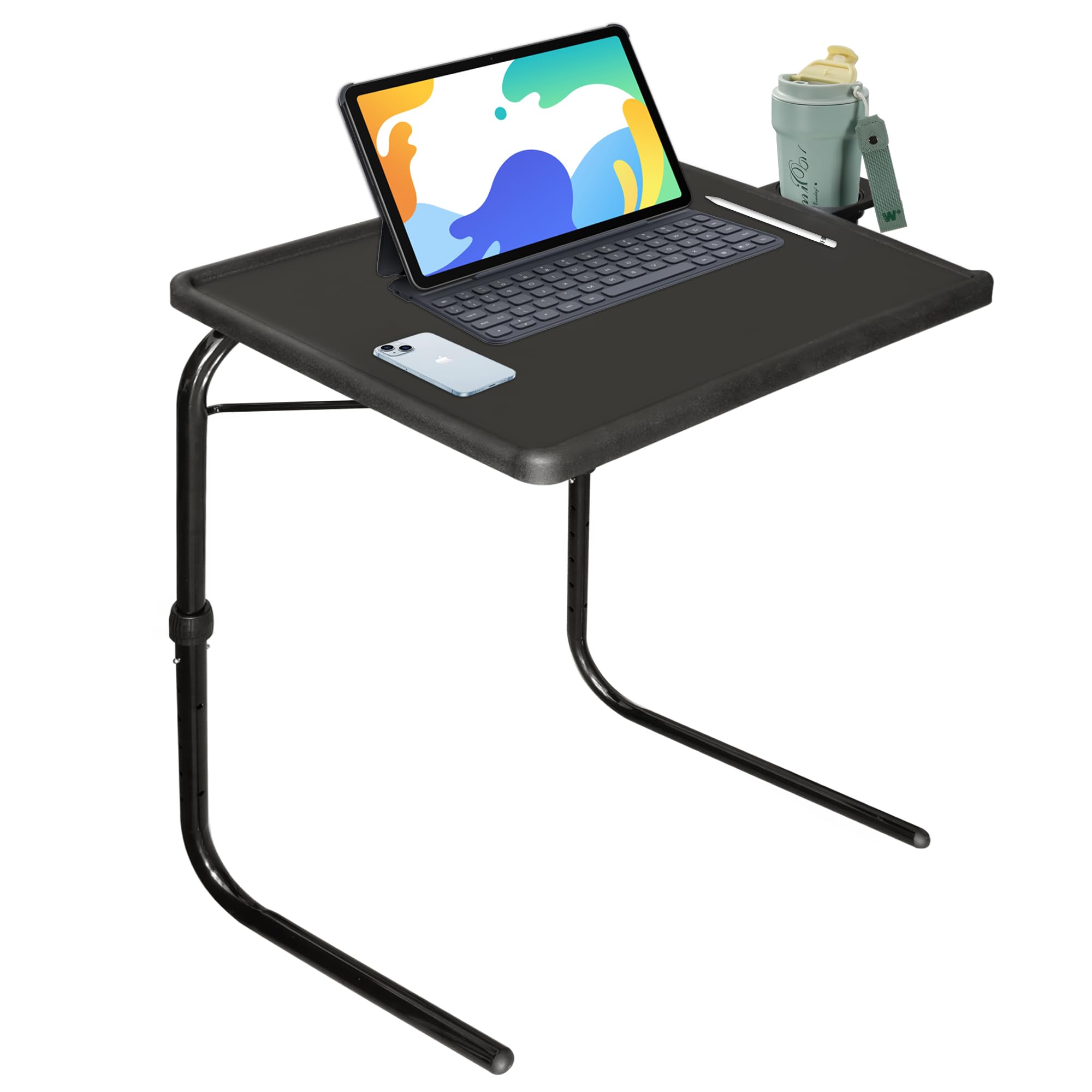 Adjustable TV Trays Table, Folding TV Tray with 6 Height/3 Angles, TV Table with Cup Holder, Folding Table for Eating, Adjustable TV Dinner Table, Couch Tray Table