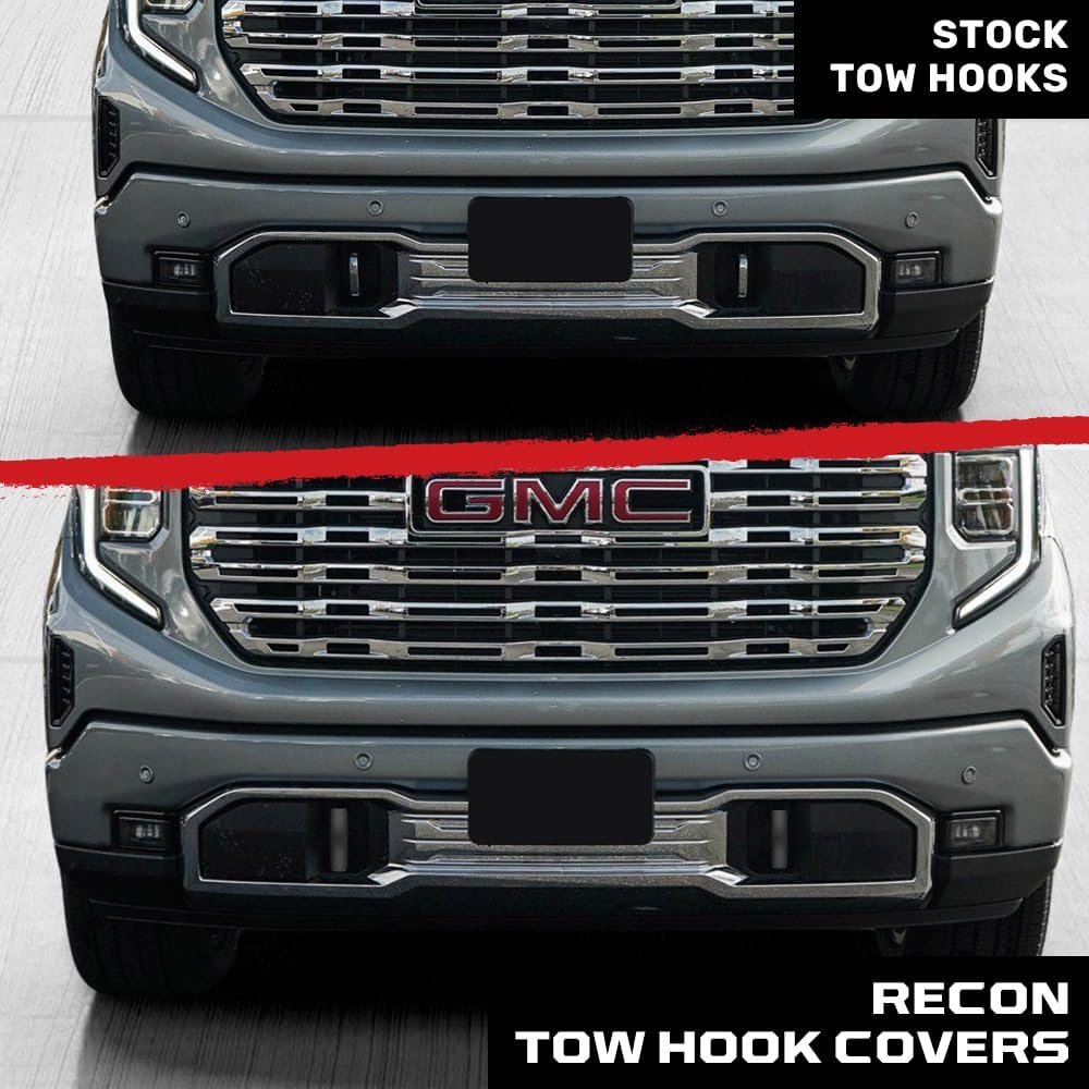 RECON - Fits GMC 20-25 Sierra 1500 Tow Hook Covers 2-Piece Set of 100% Silicone Rubber Covers Heavy Duty Rugged Durability Unique Style Protection (Black)